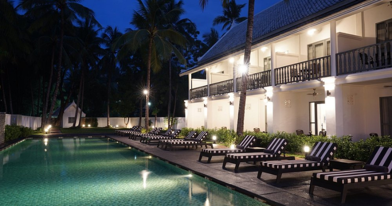 Swimming Pool at night Picture of Souphattra Hotel – A Timeless Retreat